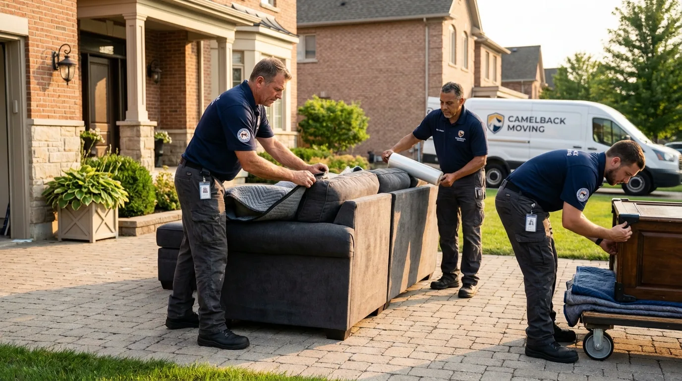 Large estate moving crew wrapping furniture in Fraser, MI